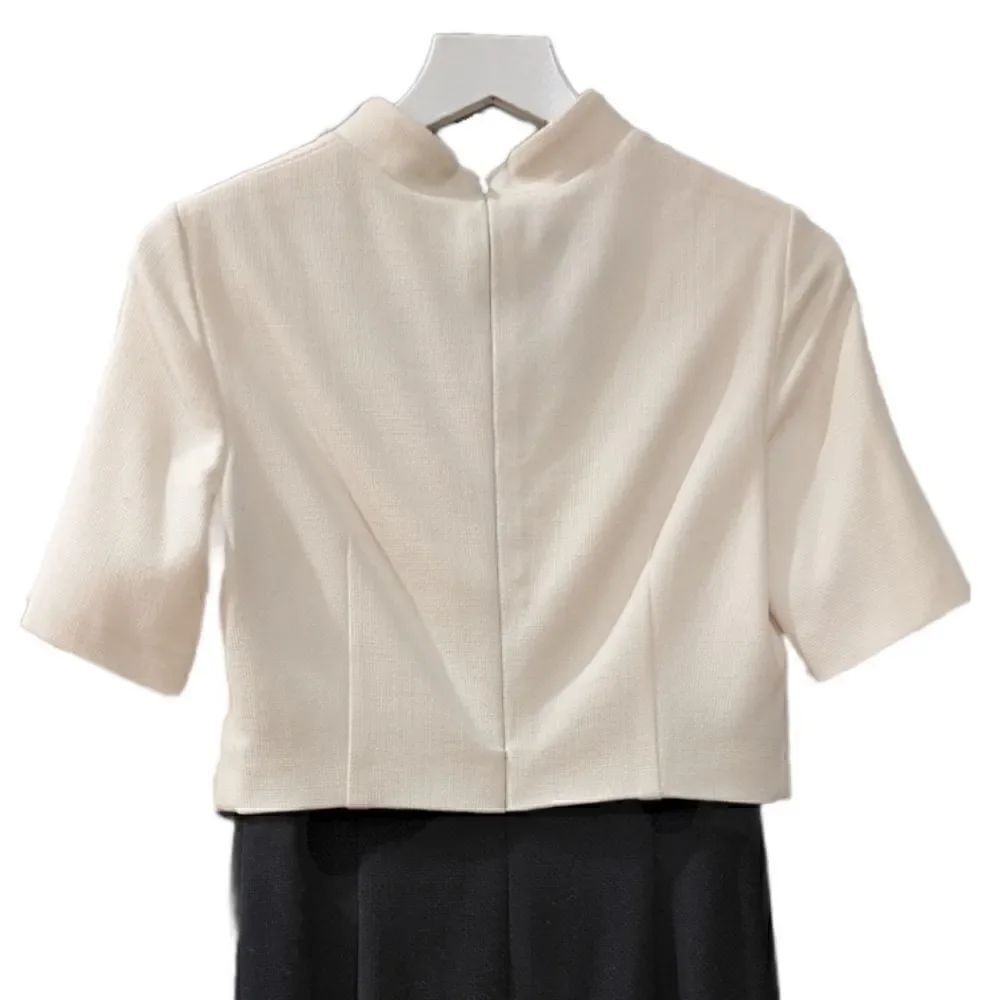 ESCADA Women's Virgin Wool Textured Block Cream & Black Sheath Dress Size 34 - Picture 4 of 8